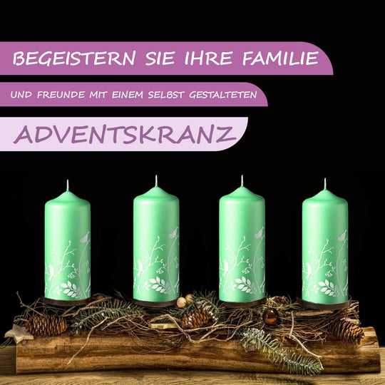 Winter-Wonderland Stumpenkerze 4er Set Weihnachtskerzen 15x6cm RAL zertifiziert Candy-Green