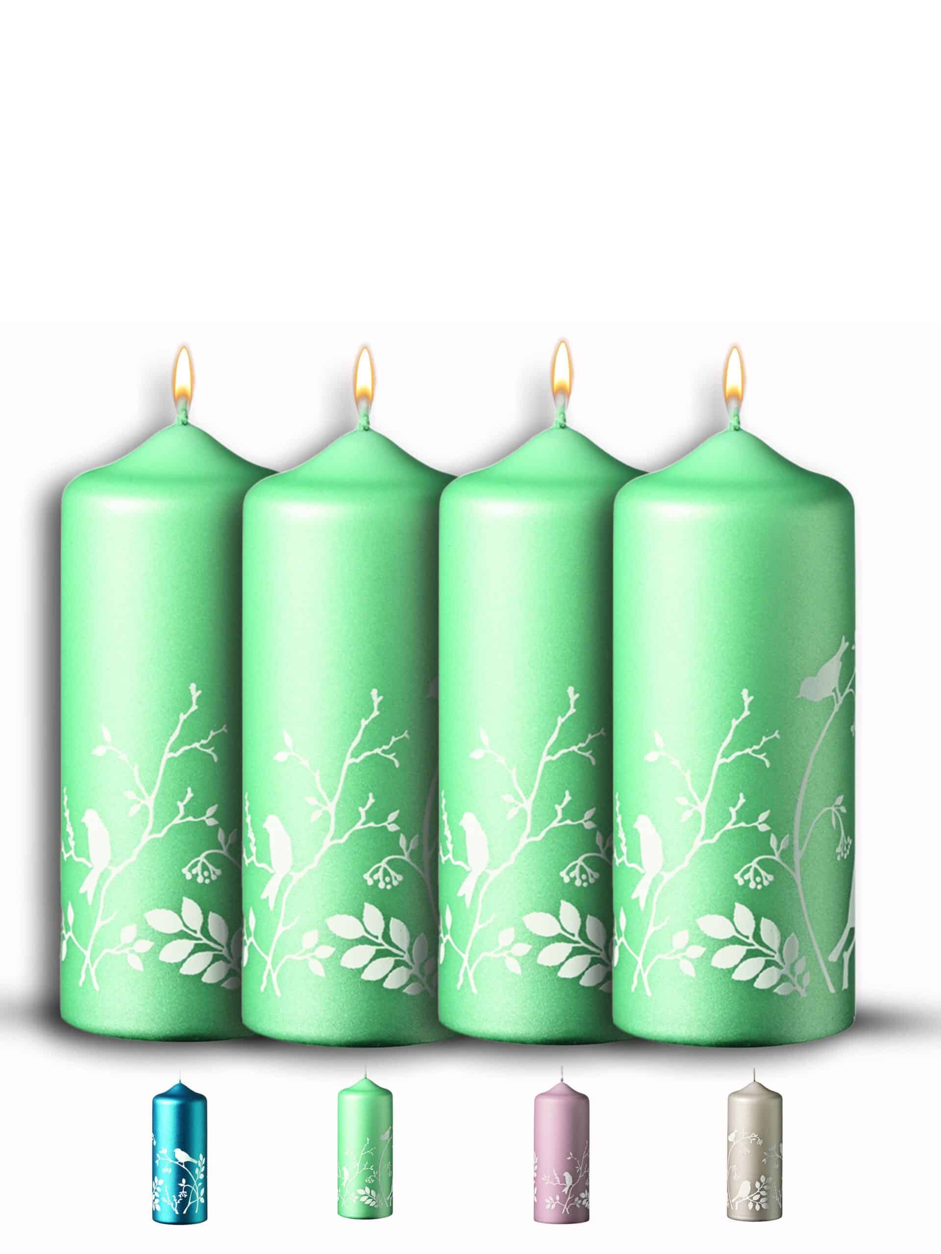 Winter-Wonderland Stumpenkerze 4er Set Weihnachtskerzen 15x6cm Candy-Green € 4er Adventskerze Winter-Wondet-Candy-Green WikaKerzen