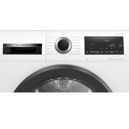 Bosch Series 6 WQG24509GB - White 9KG Heat Pump Condenser Dryer, - A++ energy - Display