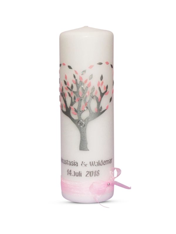 hochzeitskerze lebensbaum herz rosa mit schleifen (1)-min