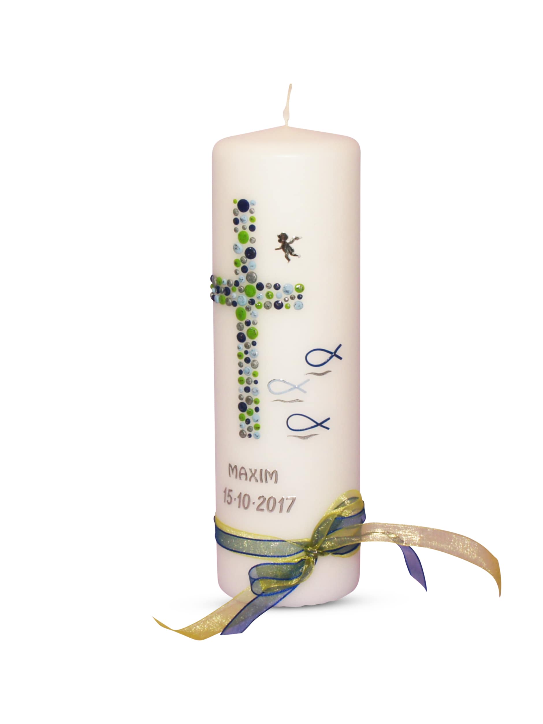 Taufkerze Kerze zur Taufe Kreuz blau silber modern Taufkerzen für Jungen NEU 