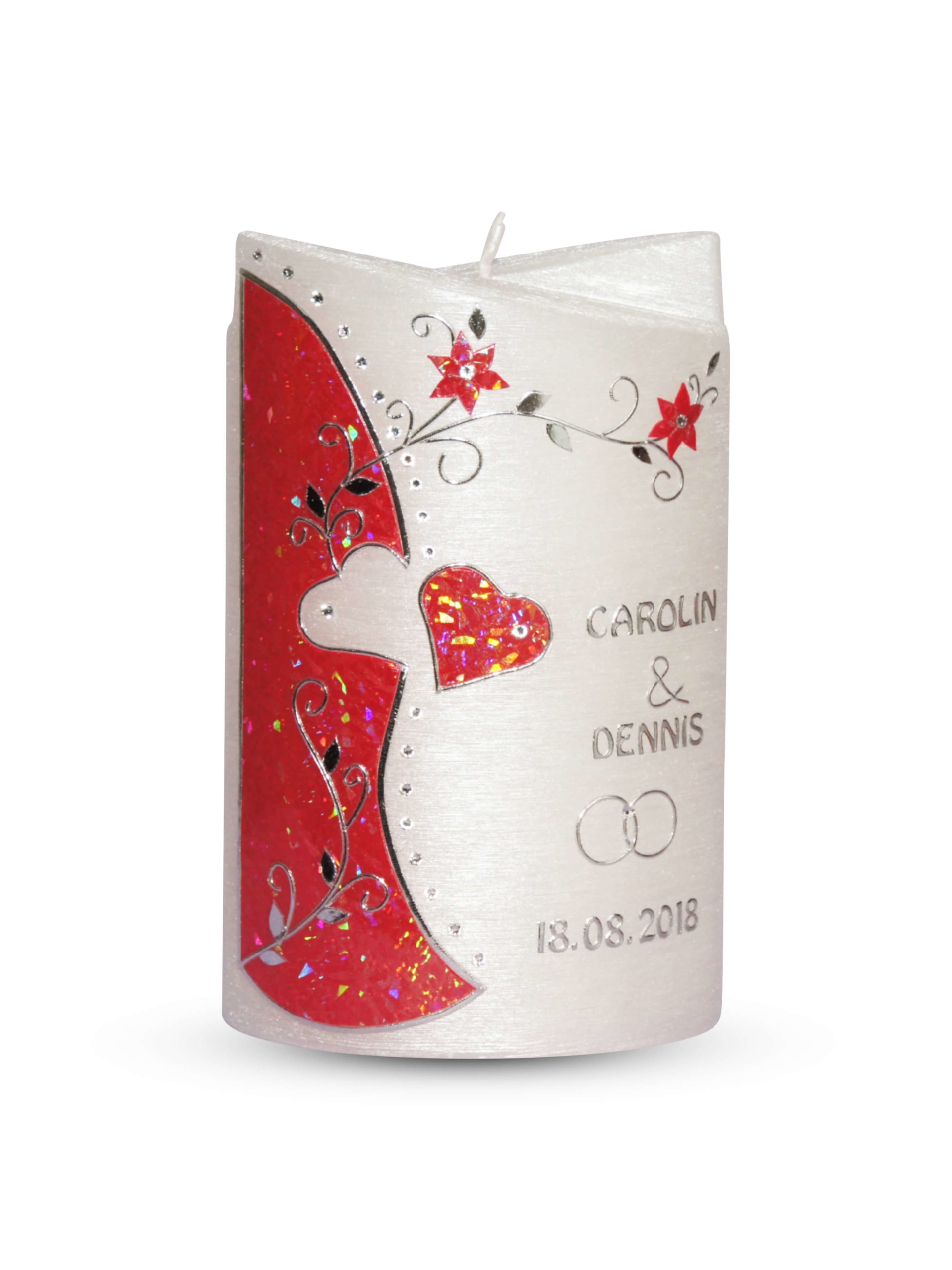 Kerzenkarton Hochzeitskerze oval perlmutt gebürstet brombeer inkl 